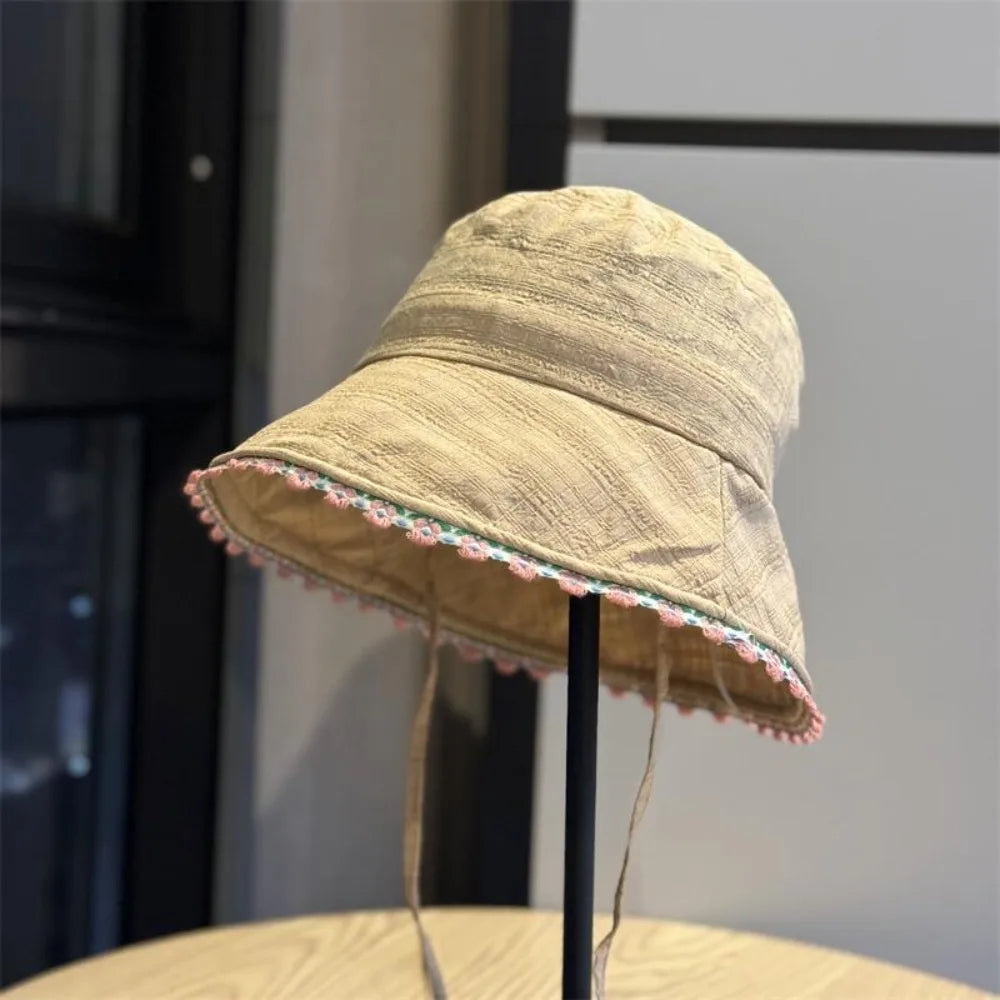 Women's Lace-Up Fisherman Bucket Hat – Plaid Summer Sun Hat Bucket Sun Hat Qme Khaki
