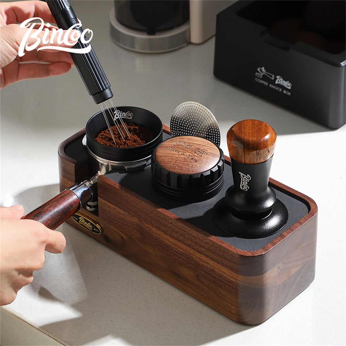 Bincoo Wooden Espresso Tamping Stand Set – 51/58mm Tamper Kit Espresso Tamping Set Qst