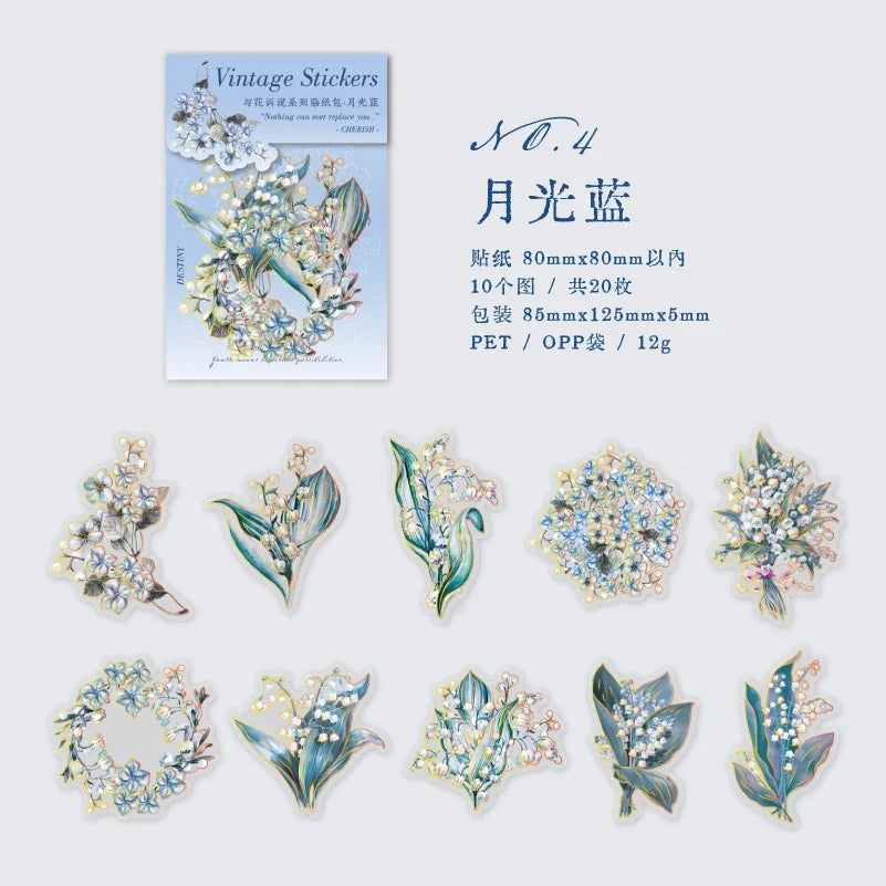 Aesthetic Plant & Flower PET Stickers – 20pc Decorative Labels Decorative Stickers Qme D