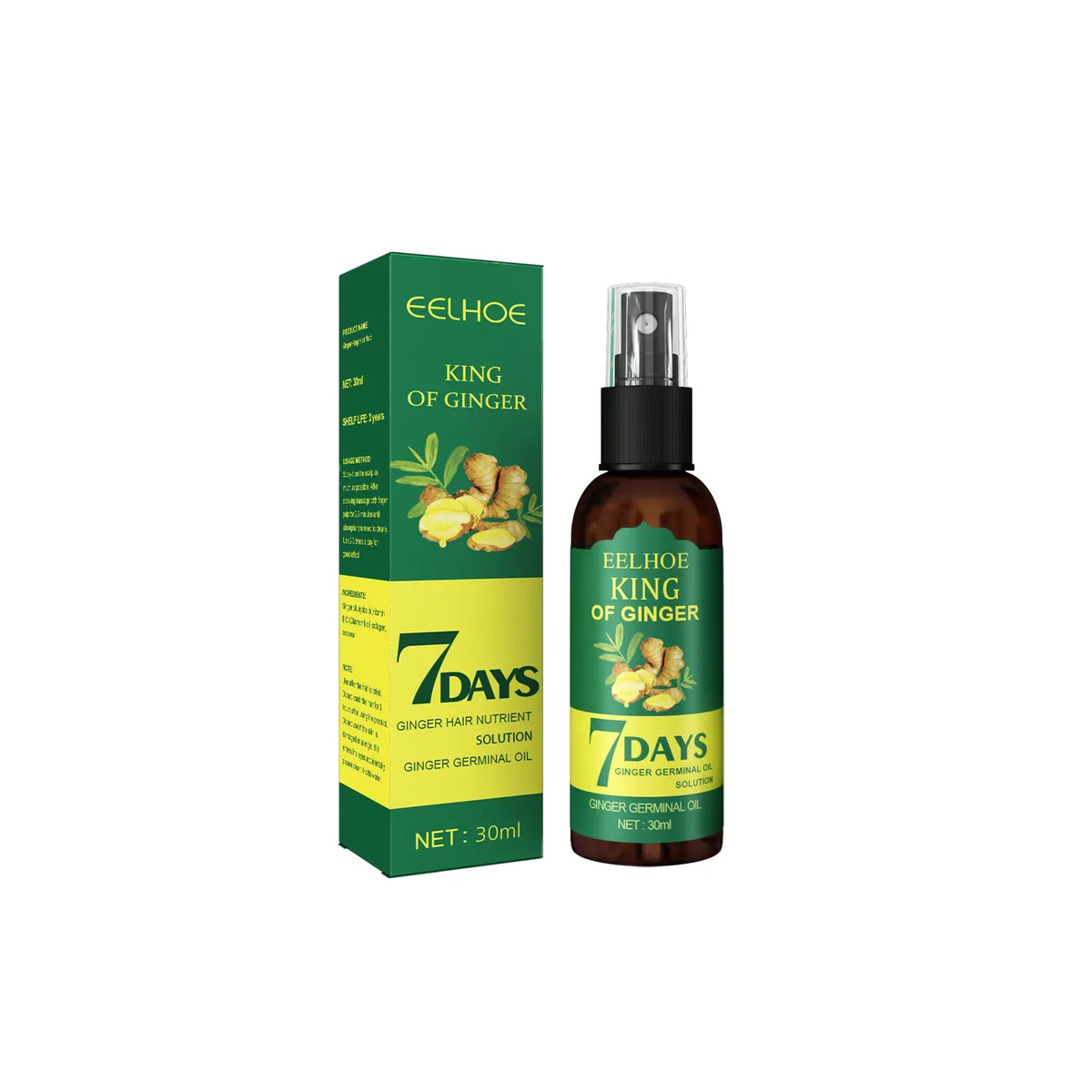 EELHOE 7-Day Ginger Hair Growth Spray Scalp Serum 50ml Hair Growth Serum Qst 30ml Boxed