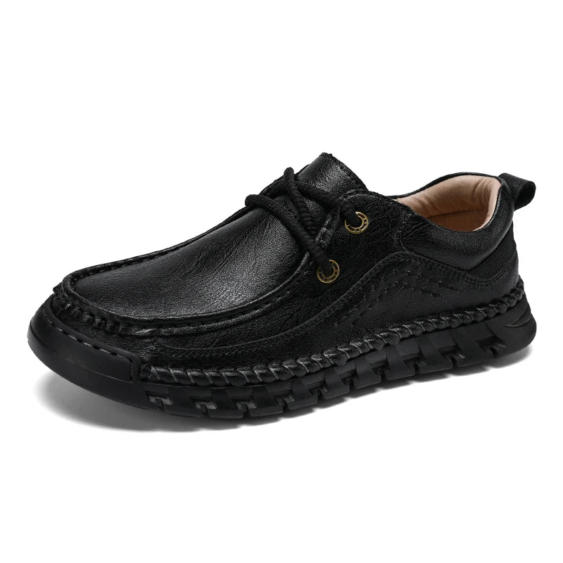 SENLONGBAO Men's Handmade Split Leather Loafers | Casual Flat Men's Leather Loafers Qst Black 40