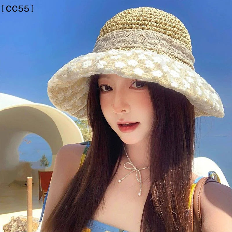 Women's Lace Trim Straw Beach Bucket Hat – Sun Hat Straw Bucket Hat Qst