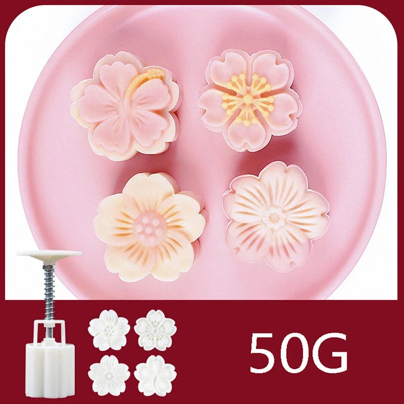 Cherry Blossom Mooncake Mold DIY Hand Press Pastry Tool Mooncake Baking Mold Qme