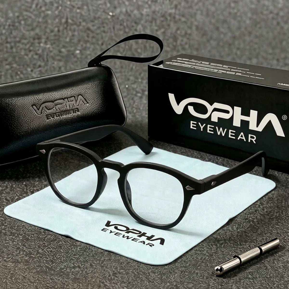 VOPHA L21 Retro Round Blue Light Blocking Glasses for Men Blue Light Glasses Qst 300 Black