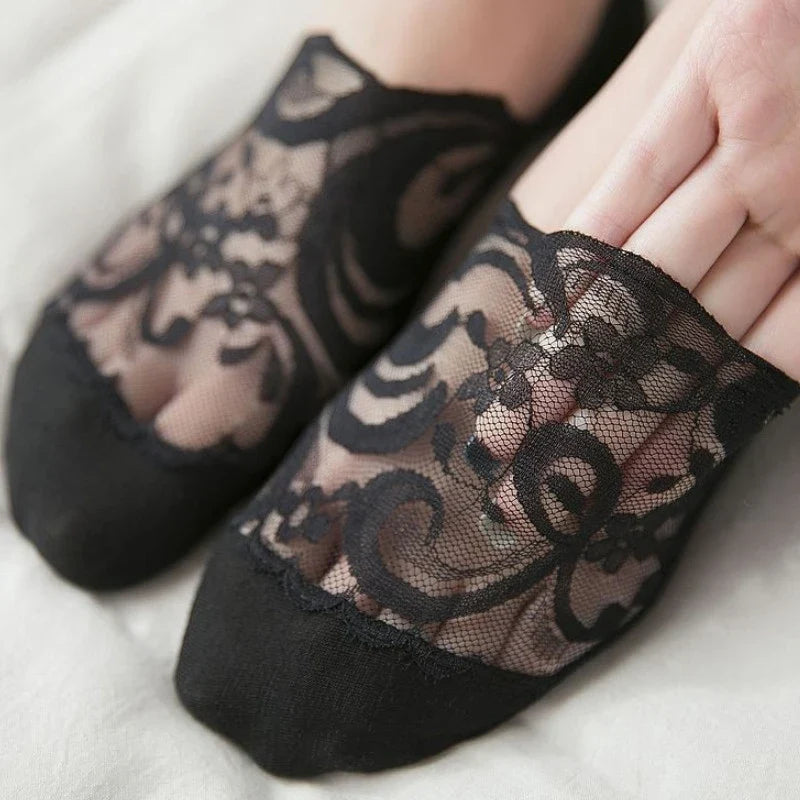 Women's Lace Invisible No-Show Socks | Non-Slip Breathable No-Show Lace Socks Qme
