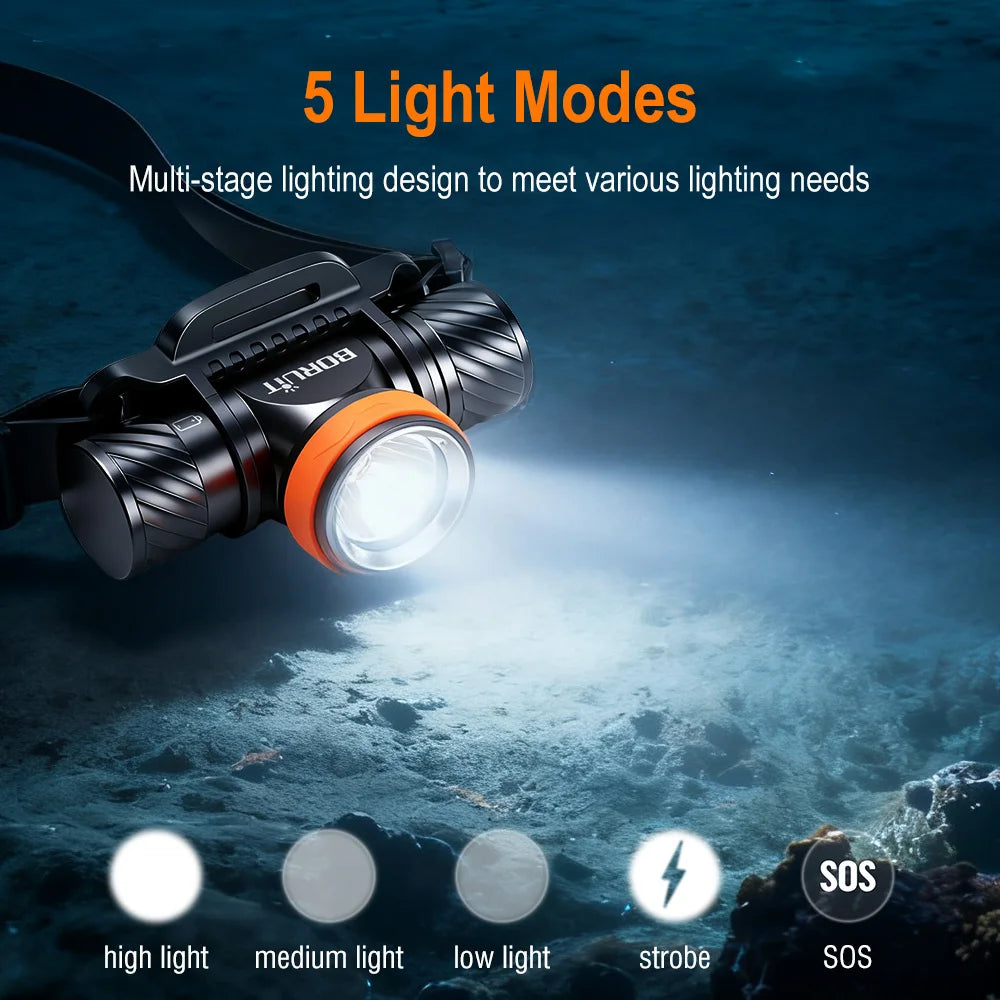 BORUiT HP1000 Diving Headlamp 1200LM IPX8 Waterproof LED Diving Headlamp Qst