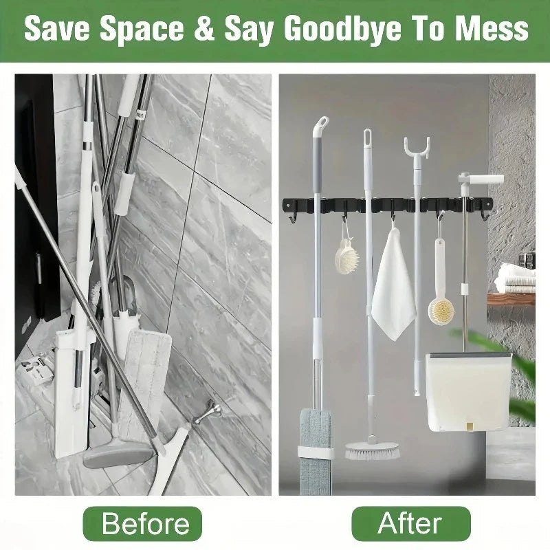 Heavy-Duty Metal Wall-Mounted Tool Rack – 4 Slots & 5 Hooks Wall Tool Rack Qme