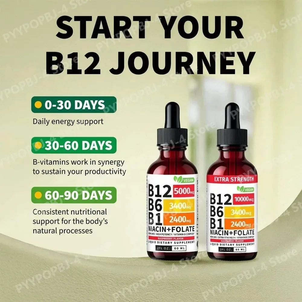 Vitamin B12 B6 B1 Liquid Drops 60ml – Vegan B Complex, 40 Servings Liquid Vitamin Supplement Qst