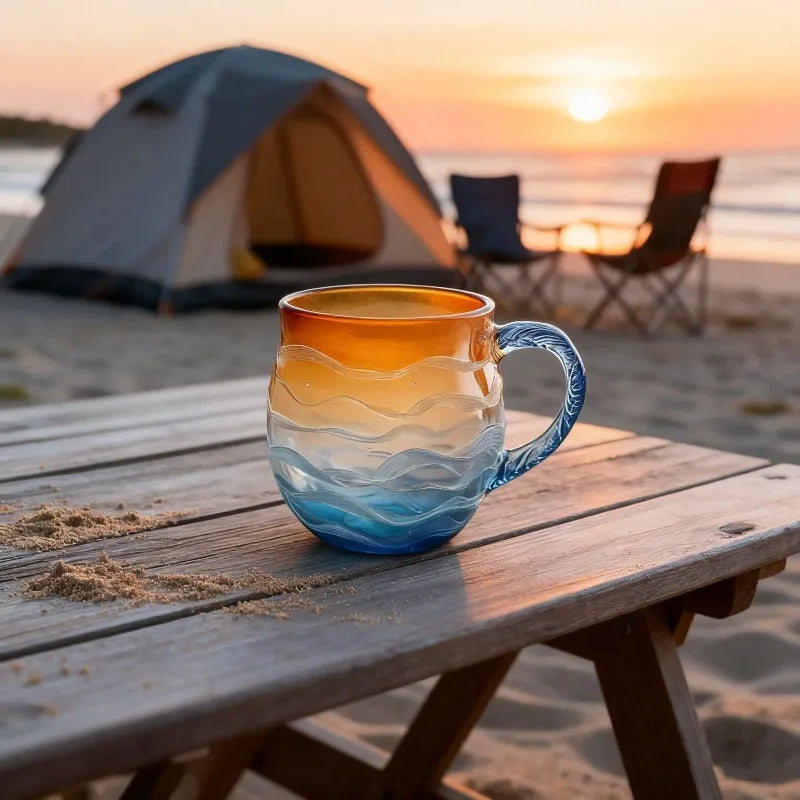 Sea Glass Sunset Borosilicate Ocean Cloud Cup | 301–400ml Borosilicate Glass Cup Qme