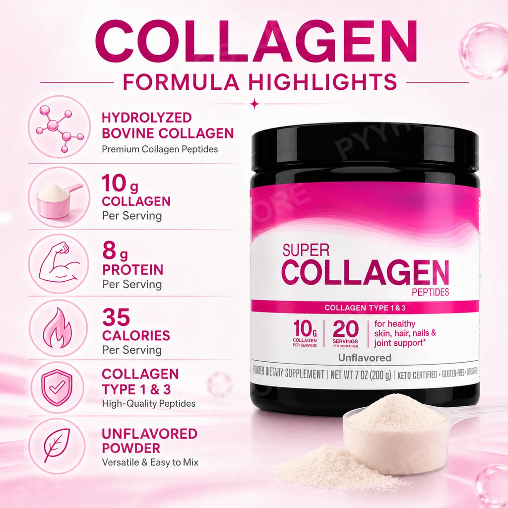 Unflavored Collagen Peptides Powder 10g Hydrolyzed Bovine – 20 Servings Collagen Supplement Qst