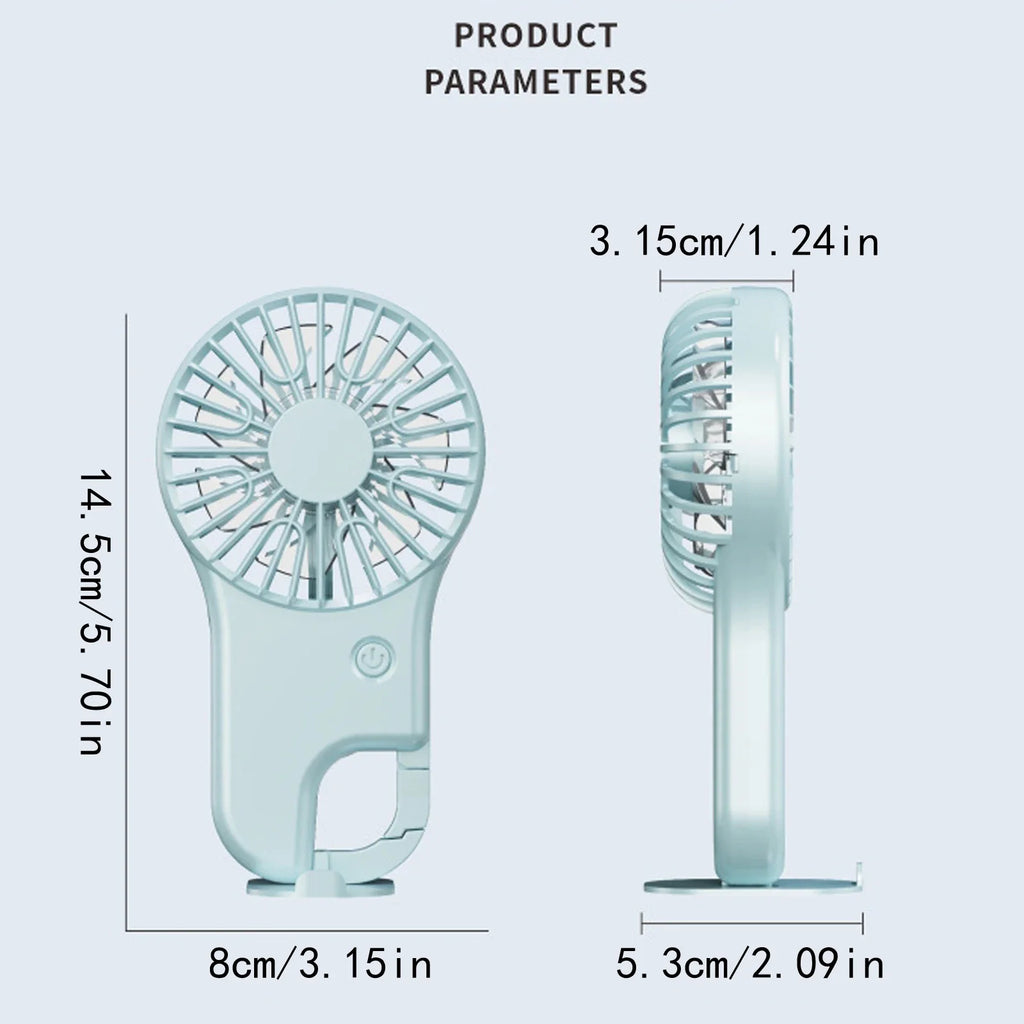 USB Rechargeable Handheld Mini Fan with Hook – 3 Speeds Handheld Mini Fan Qme