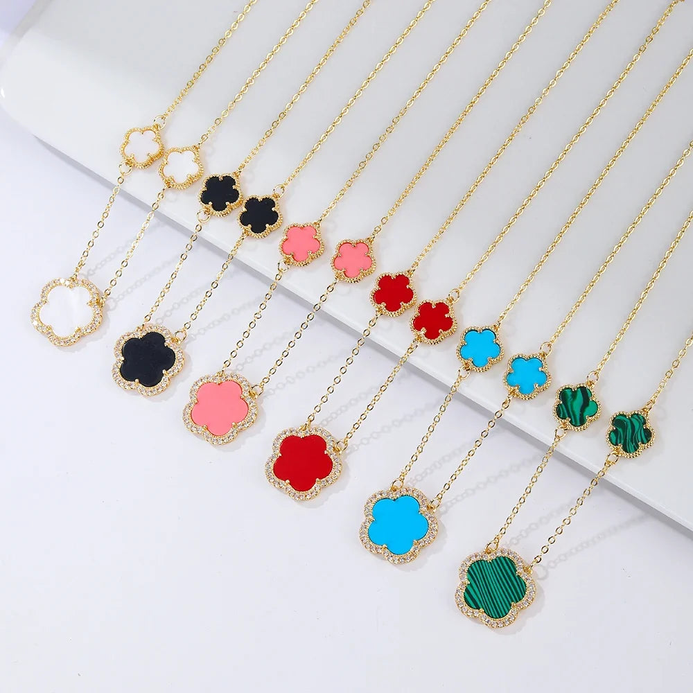 18K Gold Plated Five-Leaf Clover Necklace | Women's Gift Pendant Necklace Qme