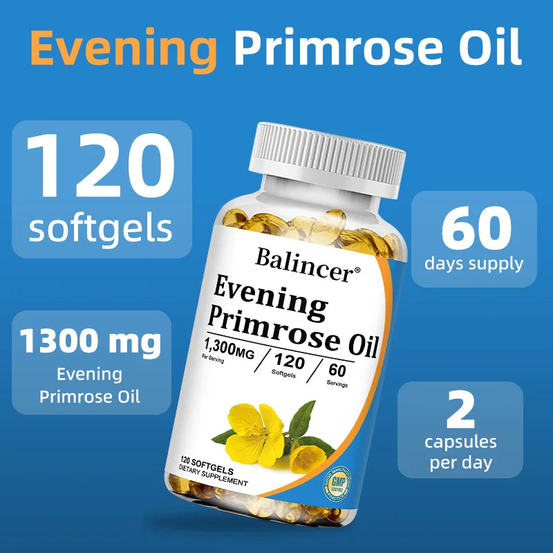 Evening Primrose Oil Capsules 1300mg – Skin, Hair & Wellness Herbal Oil Capsules Qst