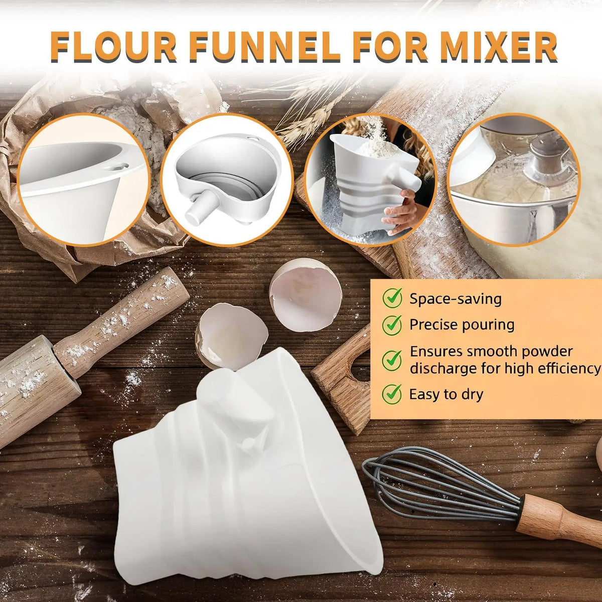 Silicone Flour Funnel Pouring Attachment for Stand Mixers Stand Mixer Attachment Qme