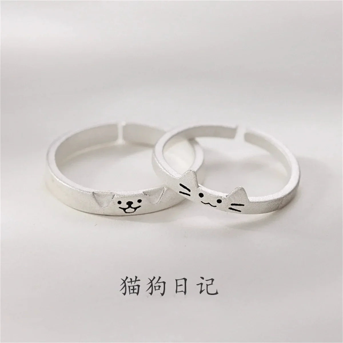 Cute Cat & Dog Couple Ring – Animal Statement Ring for Women & Men Animal Couple Ring Qme