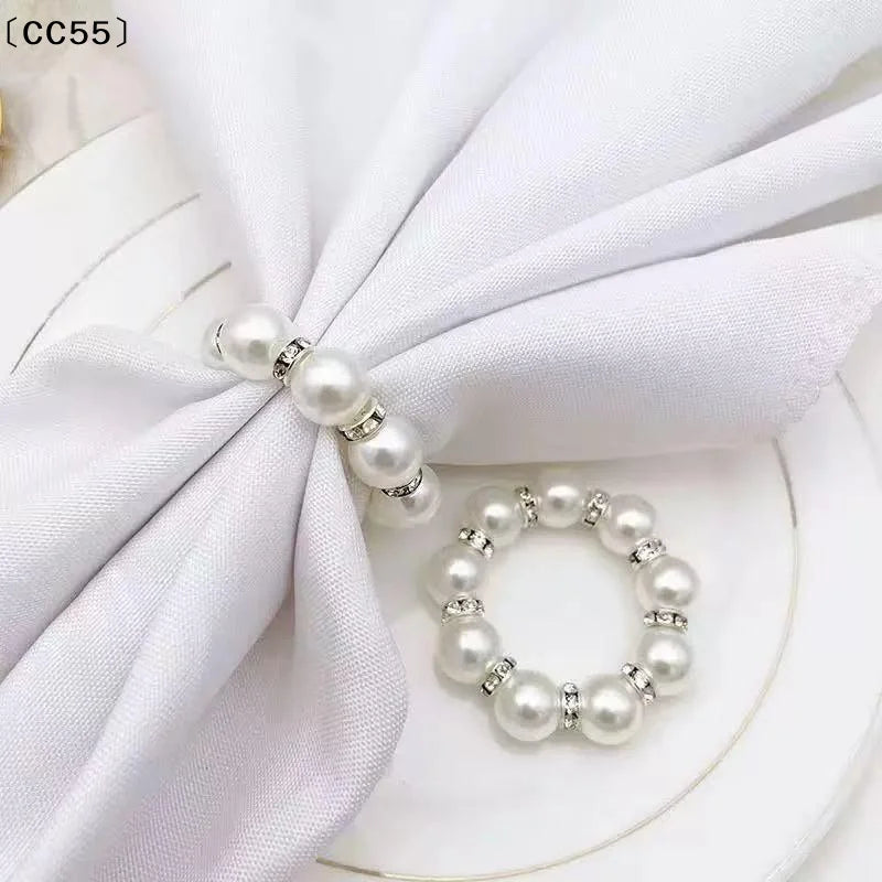 Beaded Pearl Napkin Ring Gold Holder – Elegant Table Décor Napkin Ring Qst