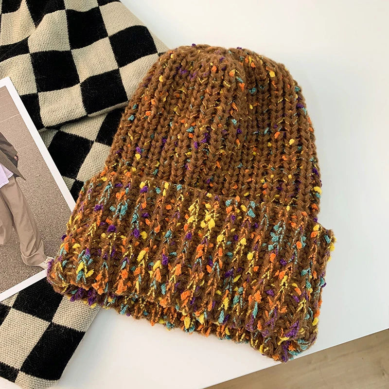 Women's Warm Knitted Pile Hat – Cozy Winter Beanie Winter Knit Hat Qst Brown