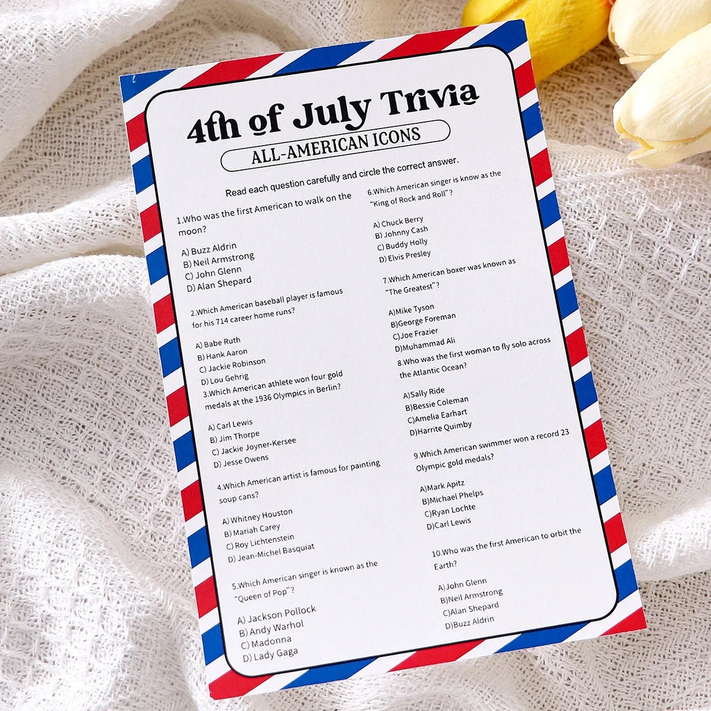 5-Pack Red & Blue Striped Independence Day Game Cards Party Game Cards Qme
