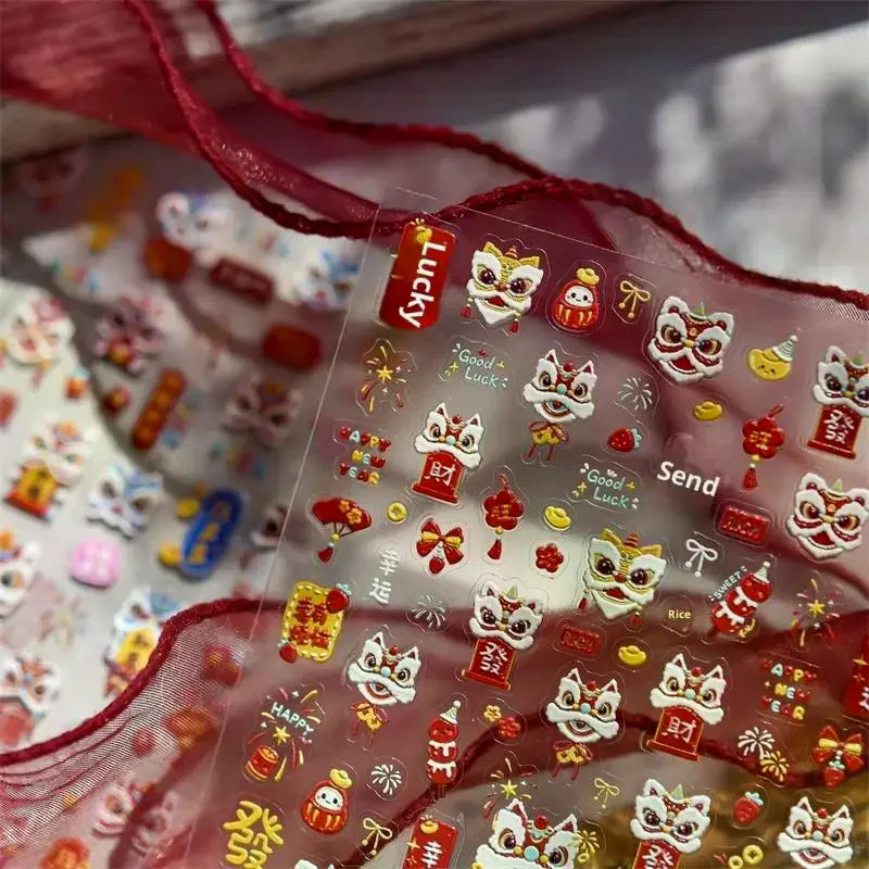Chinese New Year Horse Lion Dance Nail Art Stickers | Qme Nail Art Stickers Qme
