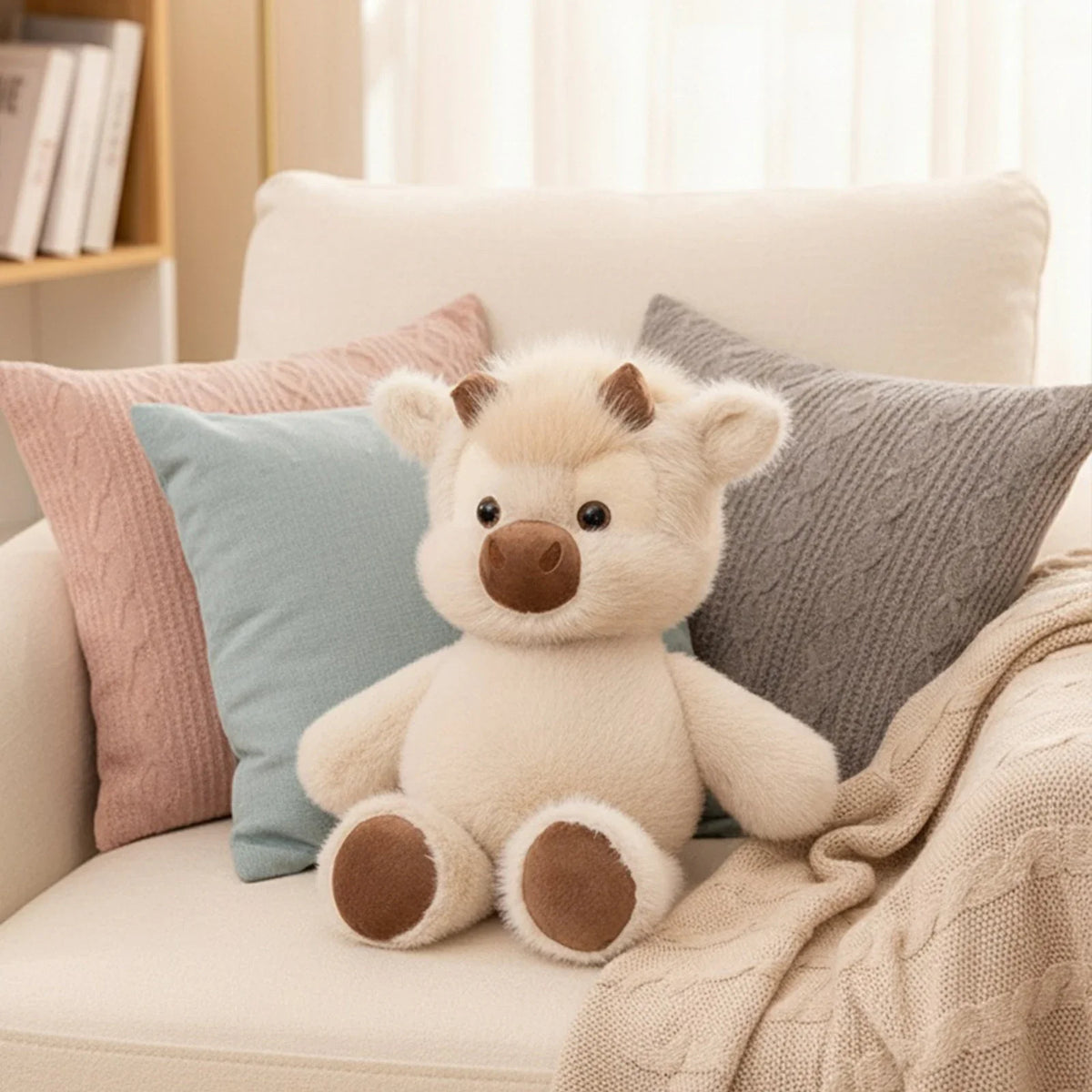 Highland Cattle Plush Toy – Kawaii Stuffed Cow 17" Soft Stuffed Animal Plush Qme