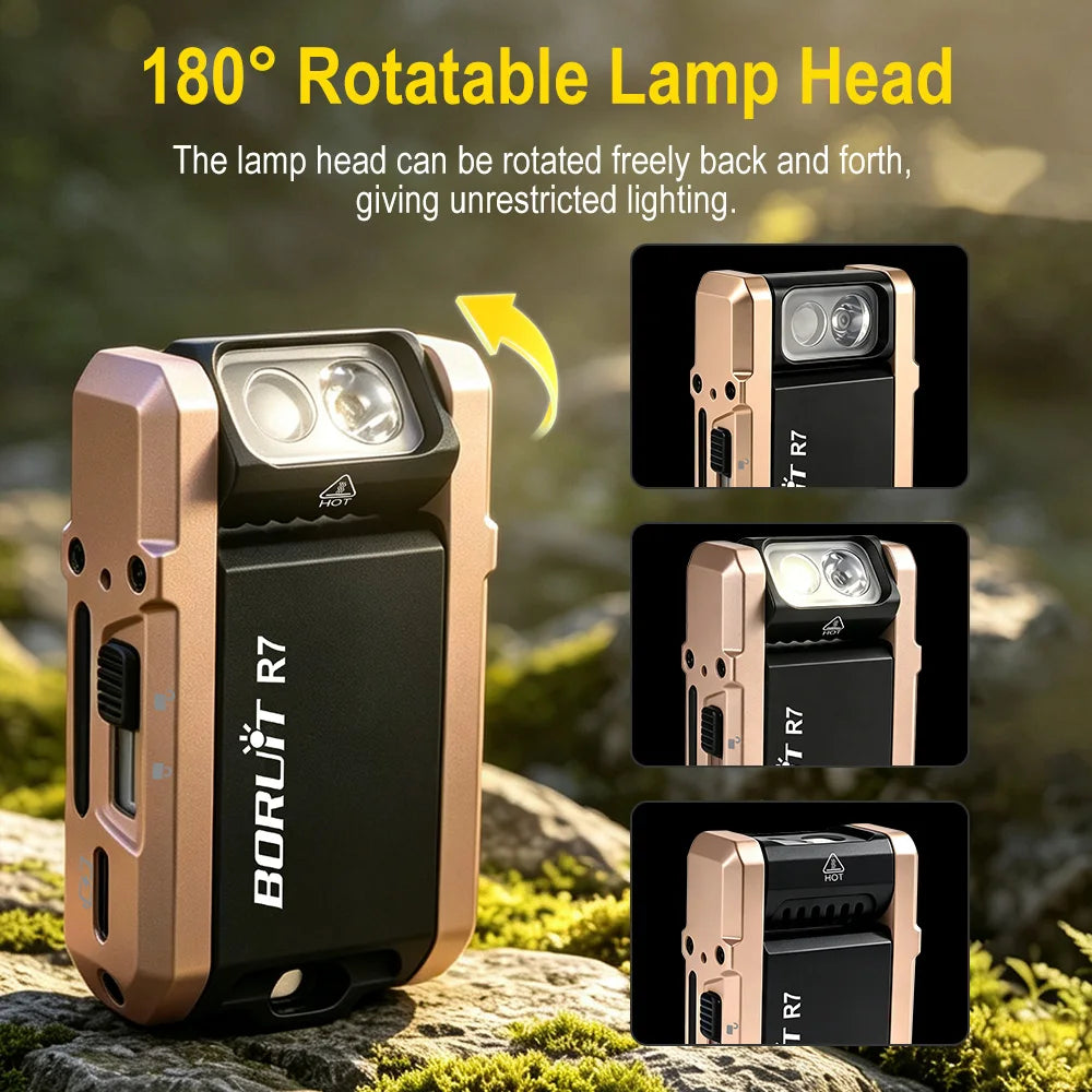 BORUiT R7 Mini Keychain Flashlight 800LM RGB LED Type-C Keychain Flashlight Qst