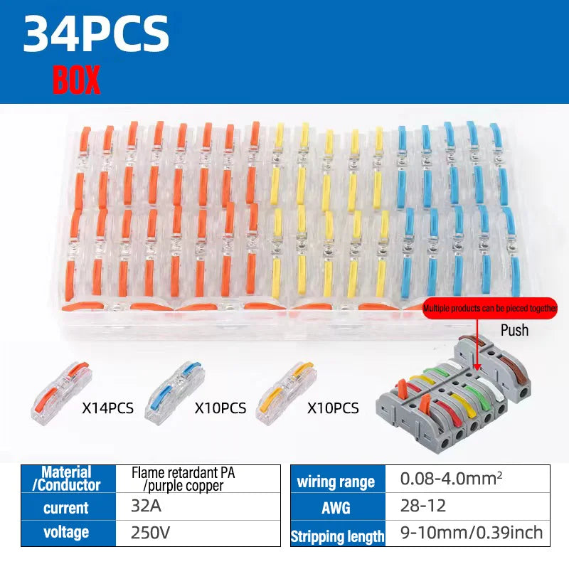 Universal Lever Wire Connectors 1-to-1 Inline Compact Splicing Lever Wire Connector Qme T211 34PCS