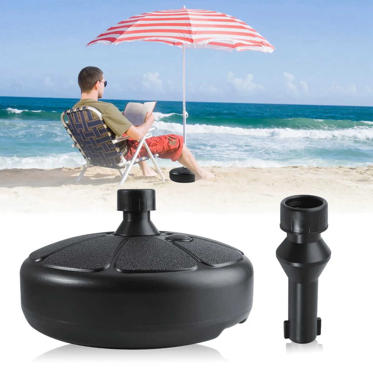 Fillable Patio Umbrella Base Stand – Round Plastic, Water or Sand Umbrella Base Stand Qme