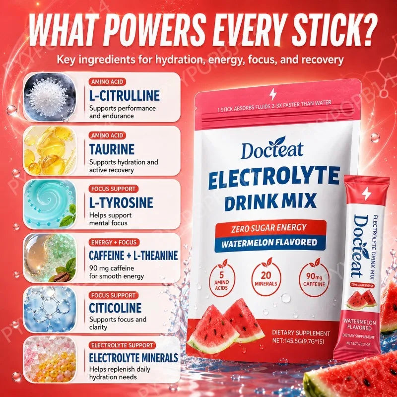 Electrolyte Mix Powder Watermelon – 15 Stick Packs | Googeer Electrolyte Drink Mix Qst