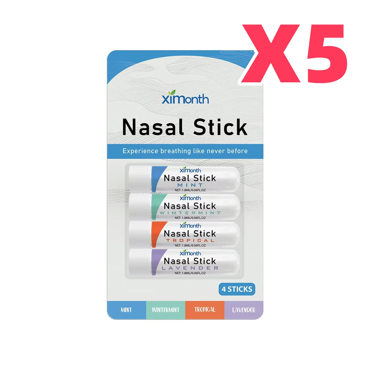 Ximonth Aromatherapy Nasal Inhaler Sticks – Cooling Plant Oil 4-Pack Aromatherapy Inhaler Qst 20sticks