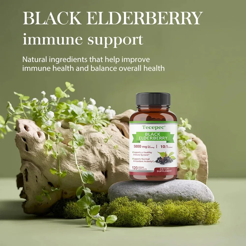 Black Elderberry 5000mg 10:1 Extract – 120 Vegan Capsules Non-GMO Herbal Supplement Qst