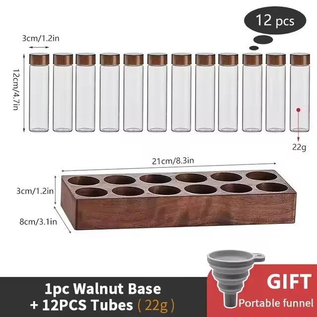 Glass Single Dose Coffee Bean Storage Tubes & Wood Display Rack Coffee Bean Storage Set Qst 12set 22g