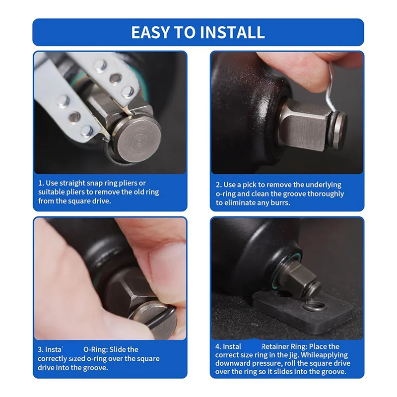Impact Wrench Retaining Ring Clip & O-Ring Set 1/2" & 3/8" Impact Wrench Accessories Qme Black