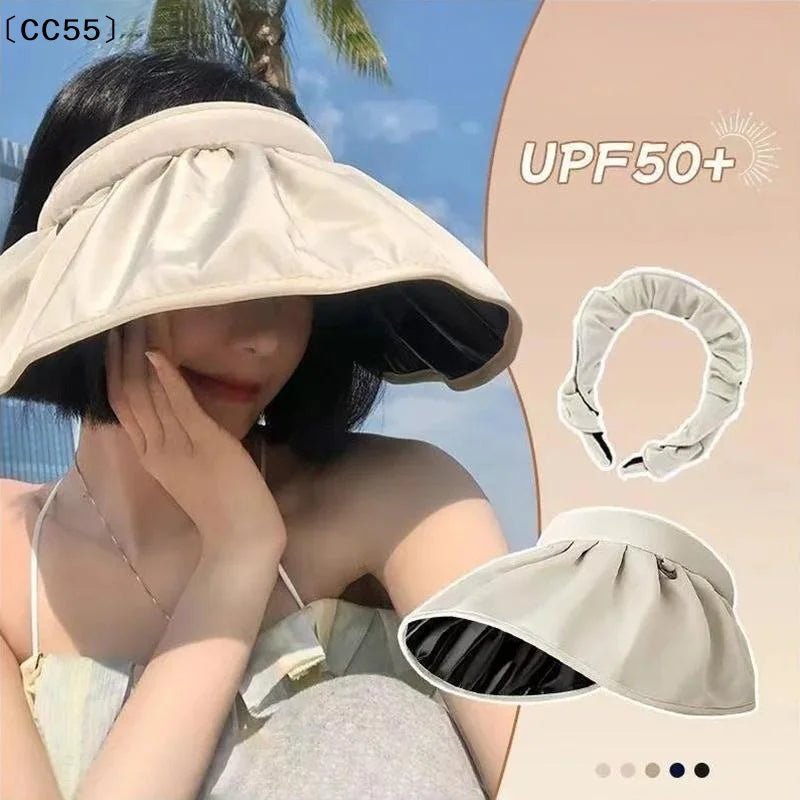 UPF50+ Foldable Sun Visor Hat Full Face Cover for Women Sun Visor Hat Qst