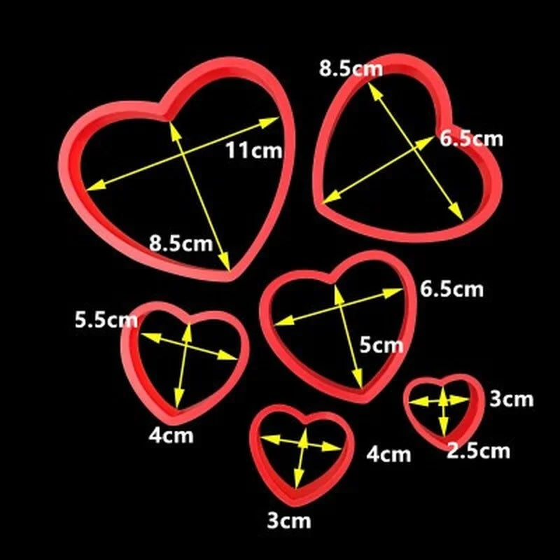 6-Piece Heart Cookie Cutter & Fondant Mold Set | Baking Tools Cookie Cutter Set Qme