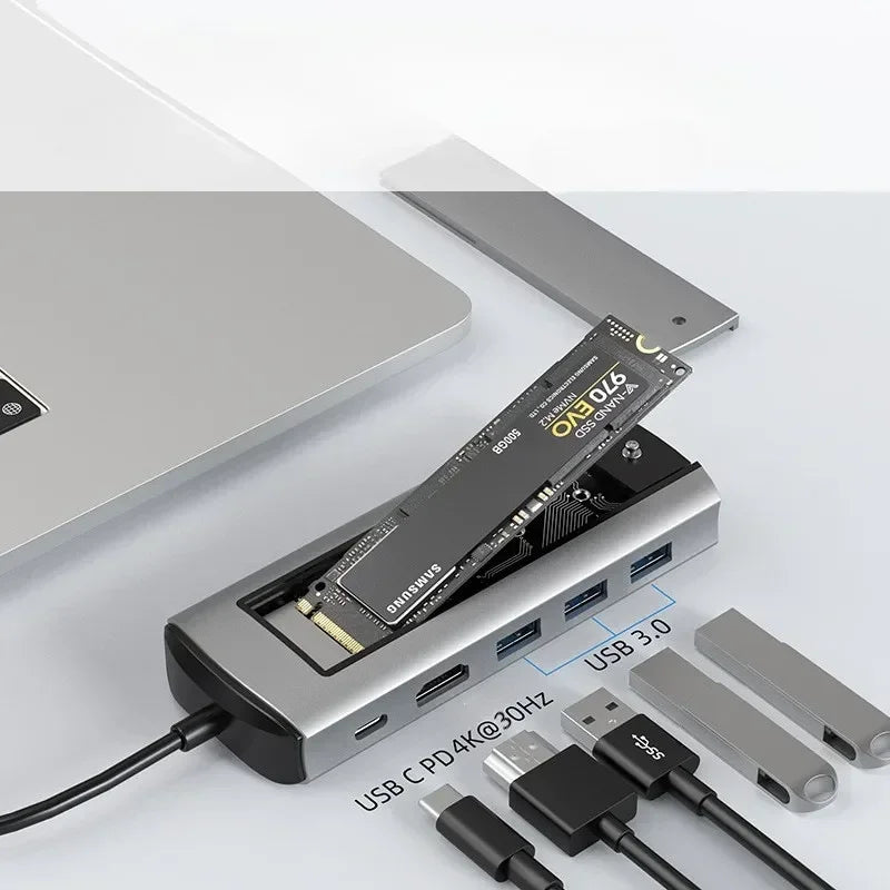 USB Hub M.2 SSD Dock with Type-C & HDMI for MacBook USB-C Docking Station Qme USB3.0 6-in-1