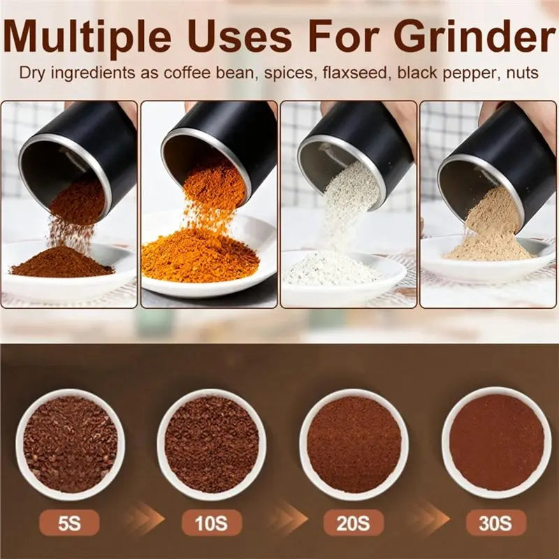 300W Electric Coffee Grinder – Stainless Steel One-Touch Electric Coffee Grinder Qme