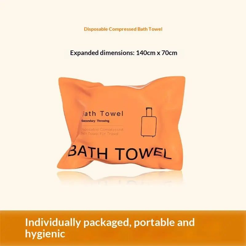 Large Compressed Disposable Cotton Bath Towel 70x140cm Disposable Bath Towel Qme Orange