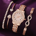 Women's Luxury Rhinestone Watch | Roman Numerals Round Dial Bracelet Watch Qme Rose Yes