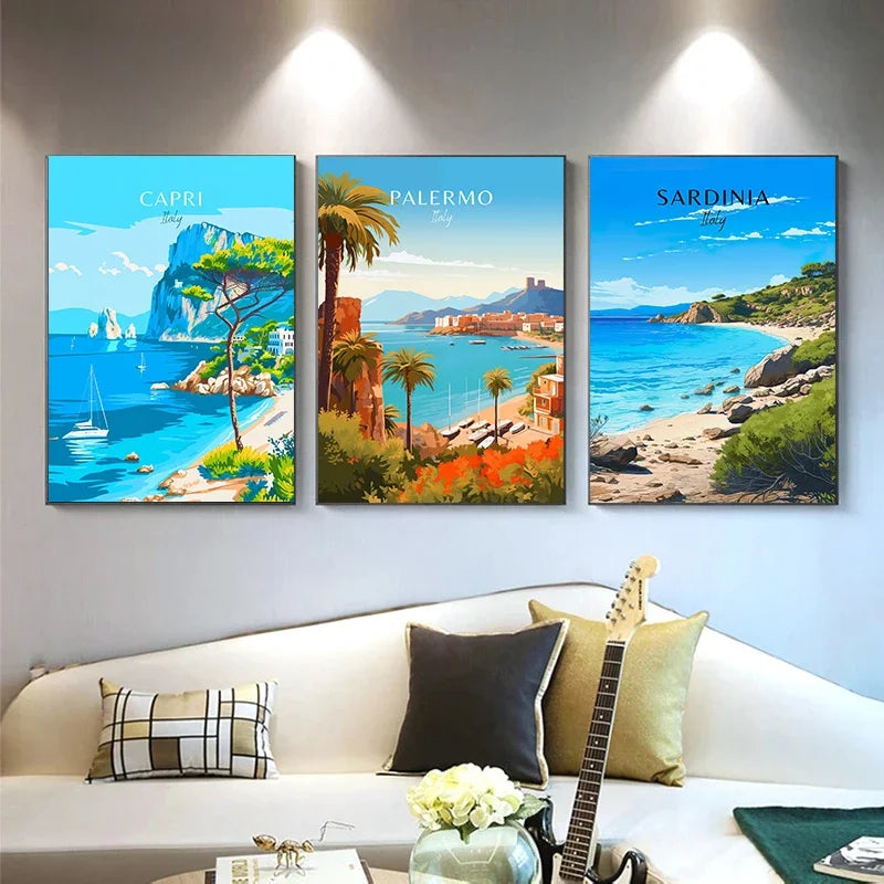 Italy City Canvas Wall Art – Colorful Fantasy Travel Poster Canvas Wall Art Qst