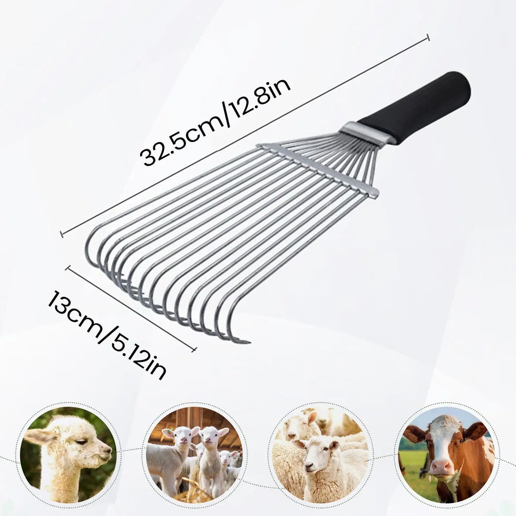 Ergonomic Steel Horse Grooming Rake – Undercoat & Dematting Comb Livestock Grooming Rake Qme