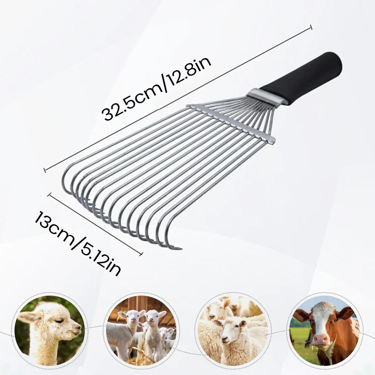 Ergonomic Steel Horse Grooming Rake – Undercoat & Dematting Comb Livestock Grooming Rake Qme