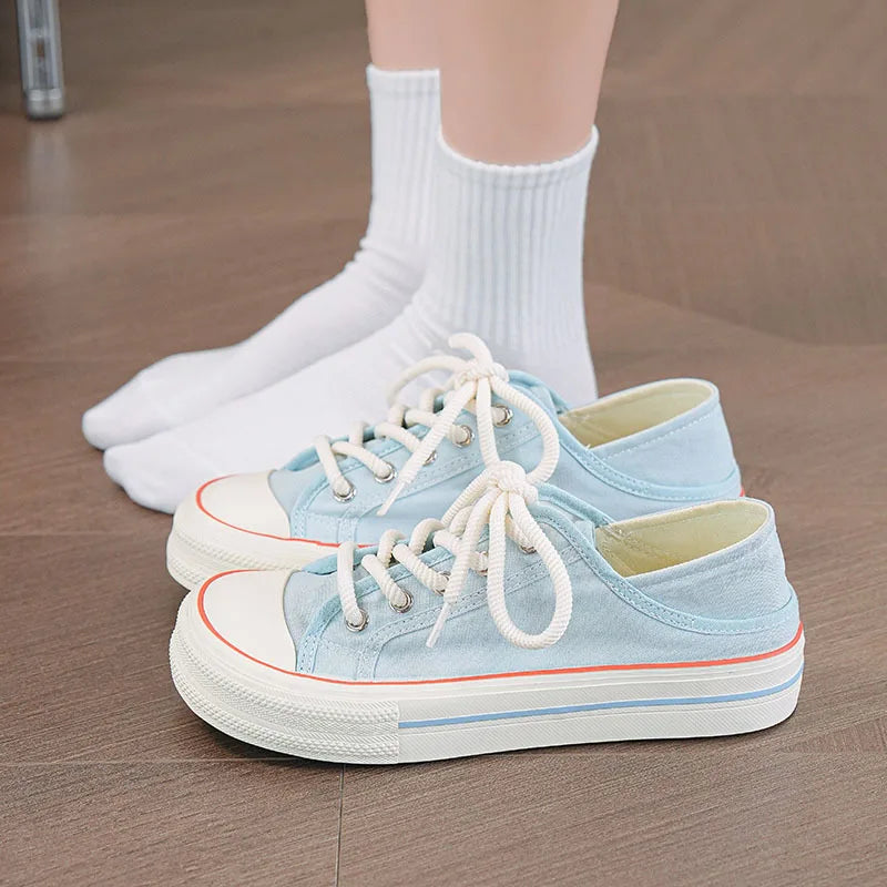 Women's Pink High Top Canvas Sneakers – Casual Lace-Up Flats Canvas High Top Sneakers Qst Blue B 36