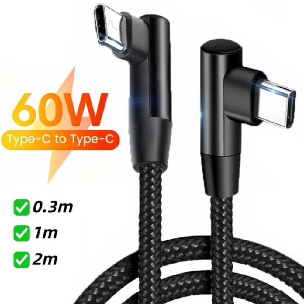 120W Double Elbow USB-C Fast Charging Cable – Nylon Braided USB-C Charging Cable Qme