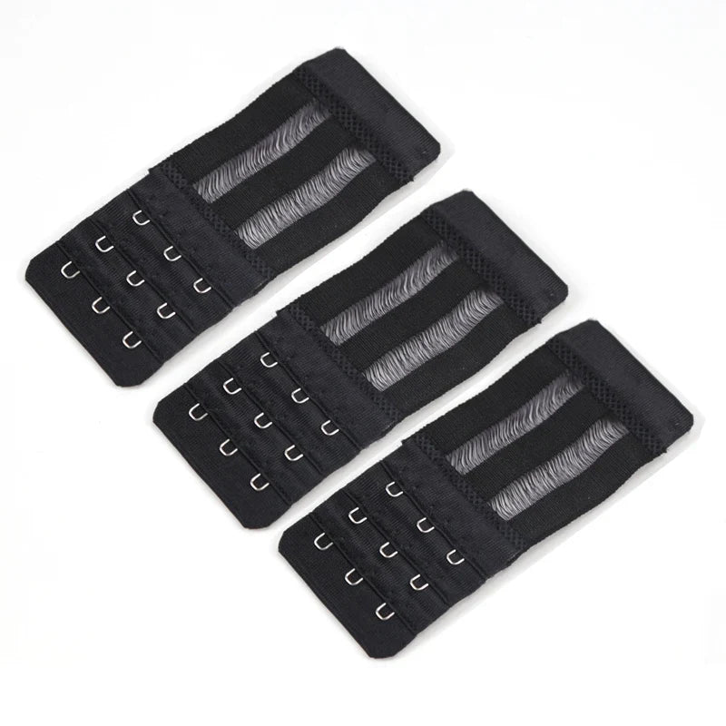 Women's 3-Hook Elastic Bra Extension Strap Clip Expander Bra Extender Clip Qme black one size