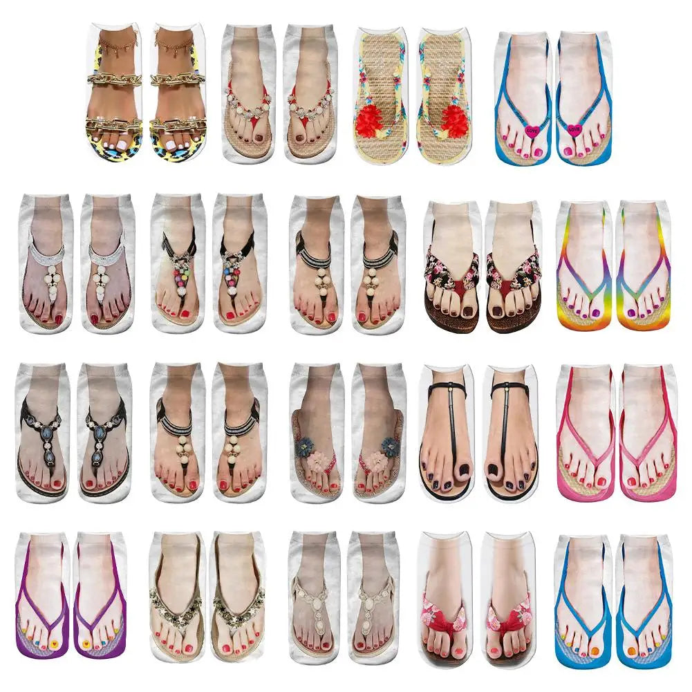 3D Skeleton Flip Flop Novelty Socks | Cotton Blend, 7 Colors Novelty Print Socks Qme