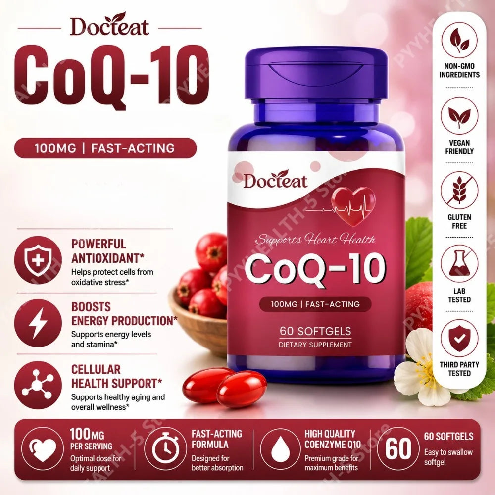 CoQ-10 100mg Softgels + Vitamin E, L-Carnitine & Omega-3 | 60ct CoQ10 Supplement Qst