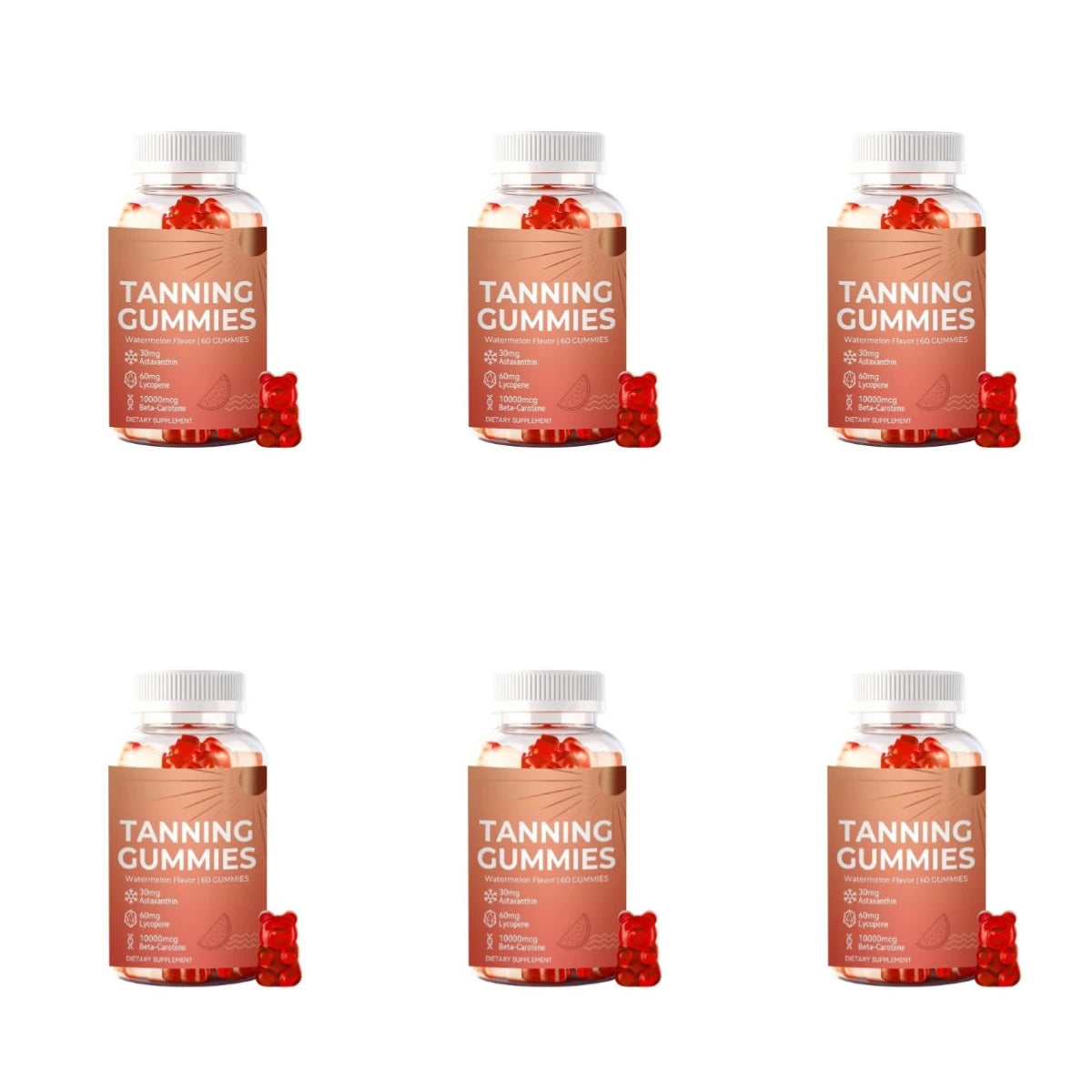 Tanning Gummies Watermelon – Lycopene, Astaxanthin & Beta-Carotene Beauty Supplement Gummies Qst 6 bottles