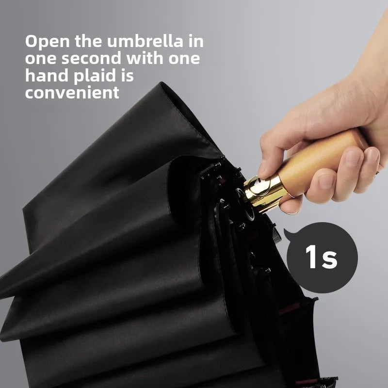 12-Rib Auto Folding Umbrella – Wind-Resistant Sun & Rain Folding Umbrella Qst