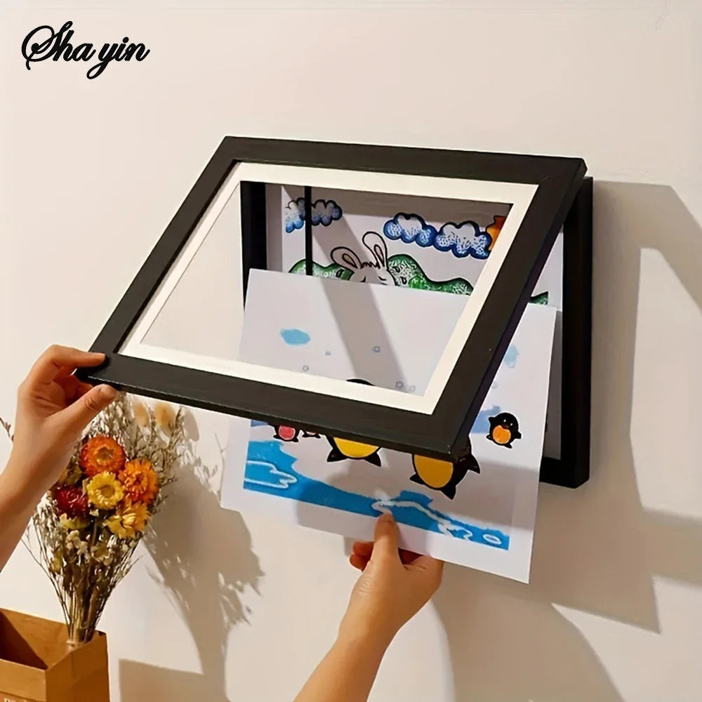 Flip-Up Wooden A4 Photo Frame | Magnetic Kids Art Display Wooden Picture Frame Qme