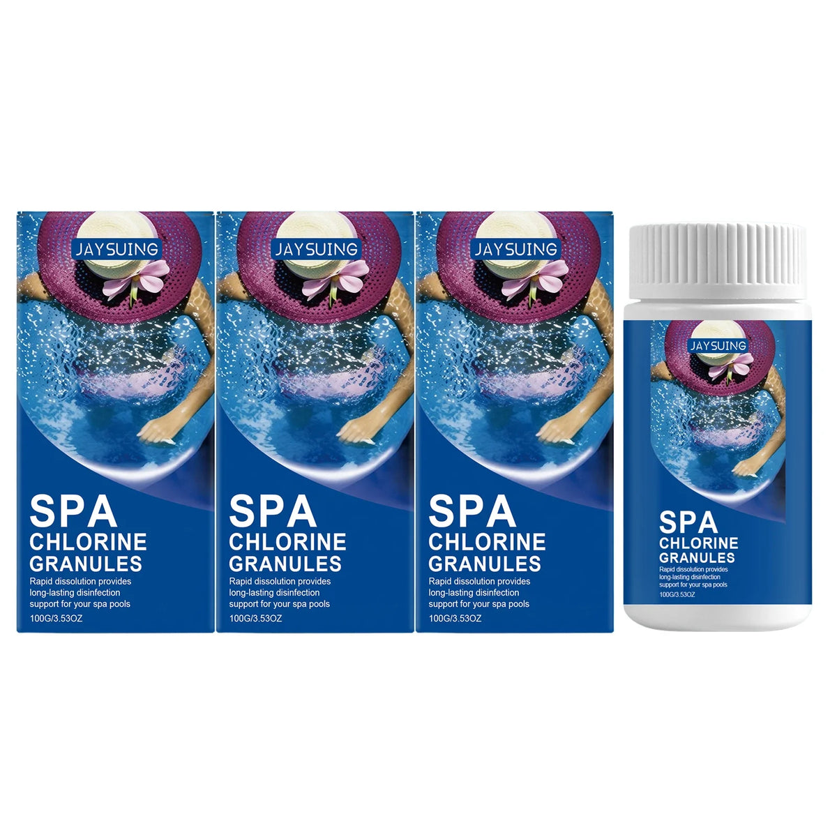Spa Chlorine Granules – Fast-Dissolving Pool Water Purifier Spa Pool Chlorine Qme 3 x 100g Boxed